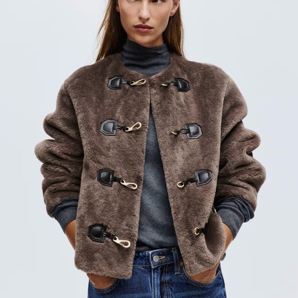 H&M DUFFLE-STYLE JACKET IN BROWN WITH TOGGLE‎ CLOSURES Sz XXS NWT